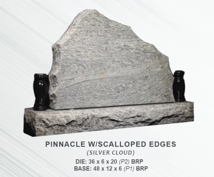 Pinnacle with Scalloped Edges Silver Cloud Granite Grave Stone