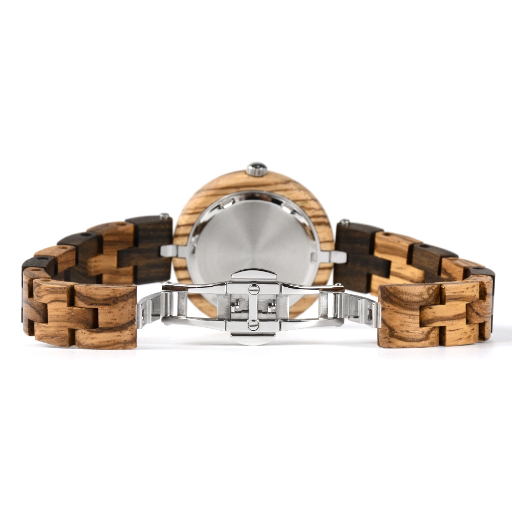 Bewell Don Acero Inoxidable hebilla de joyas de madera auténtica muñeca Dama reloj de madera