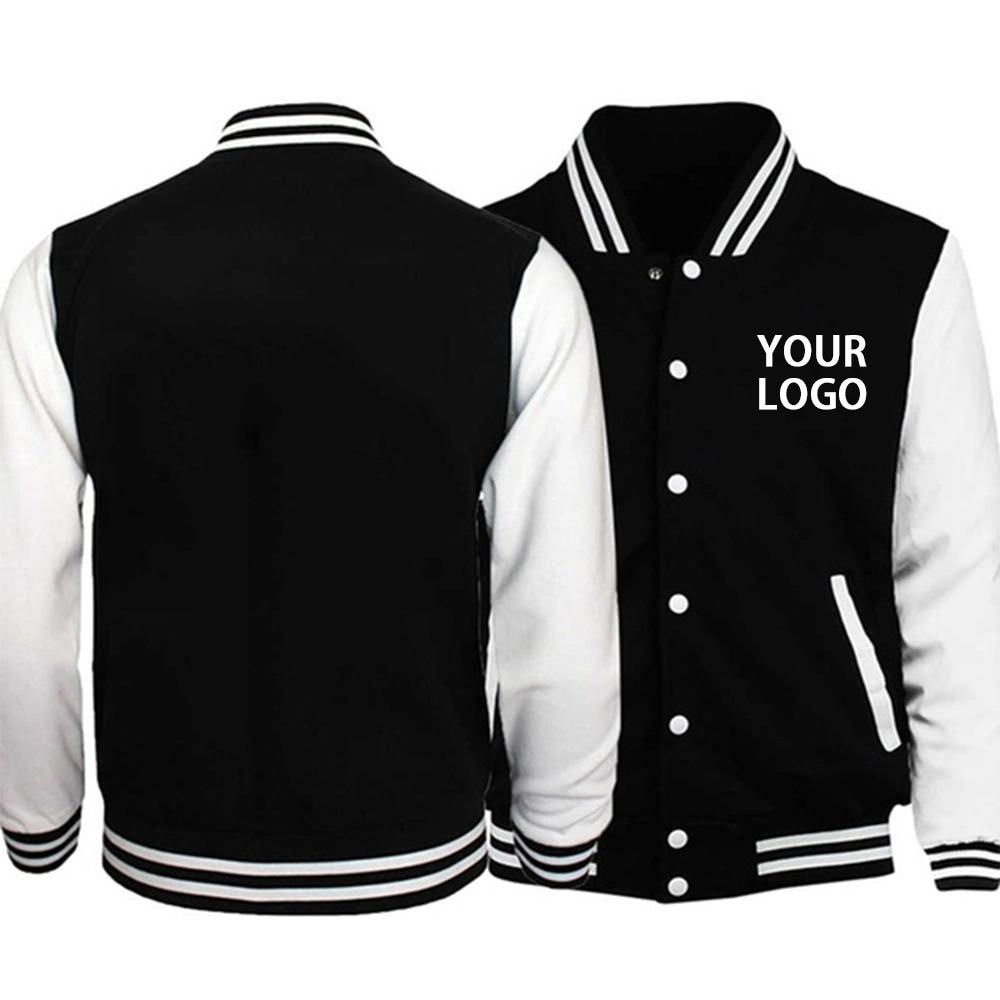 Chaqueta de béisbol estilo clásico de invierno en blanco, sin estampados, con logotipo bordado y etiqueta personalizada. Chaqueta bomber de béisbol para hombres