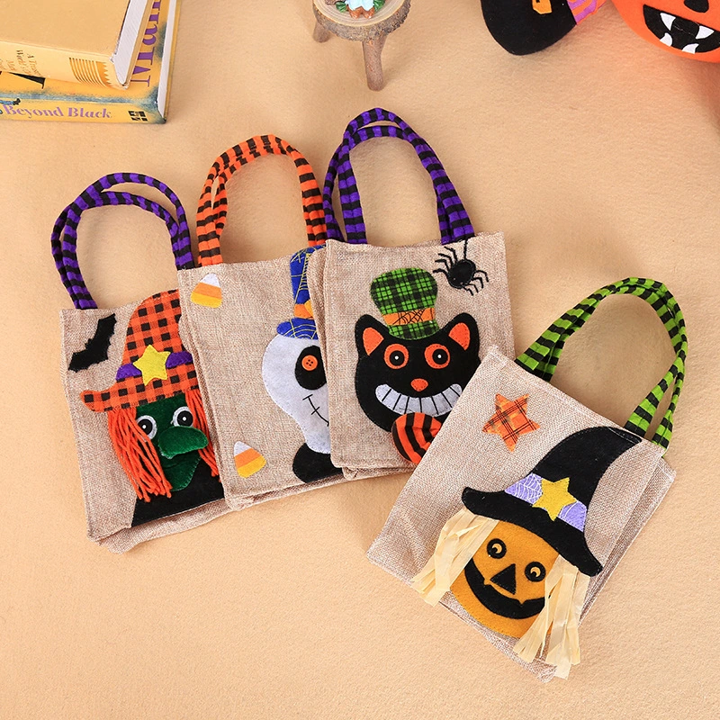 Halloween Cartoon Pumpkin Burlap Tote Bag Ghost Party Props Children's Candy Handbag