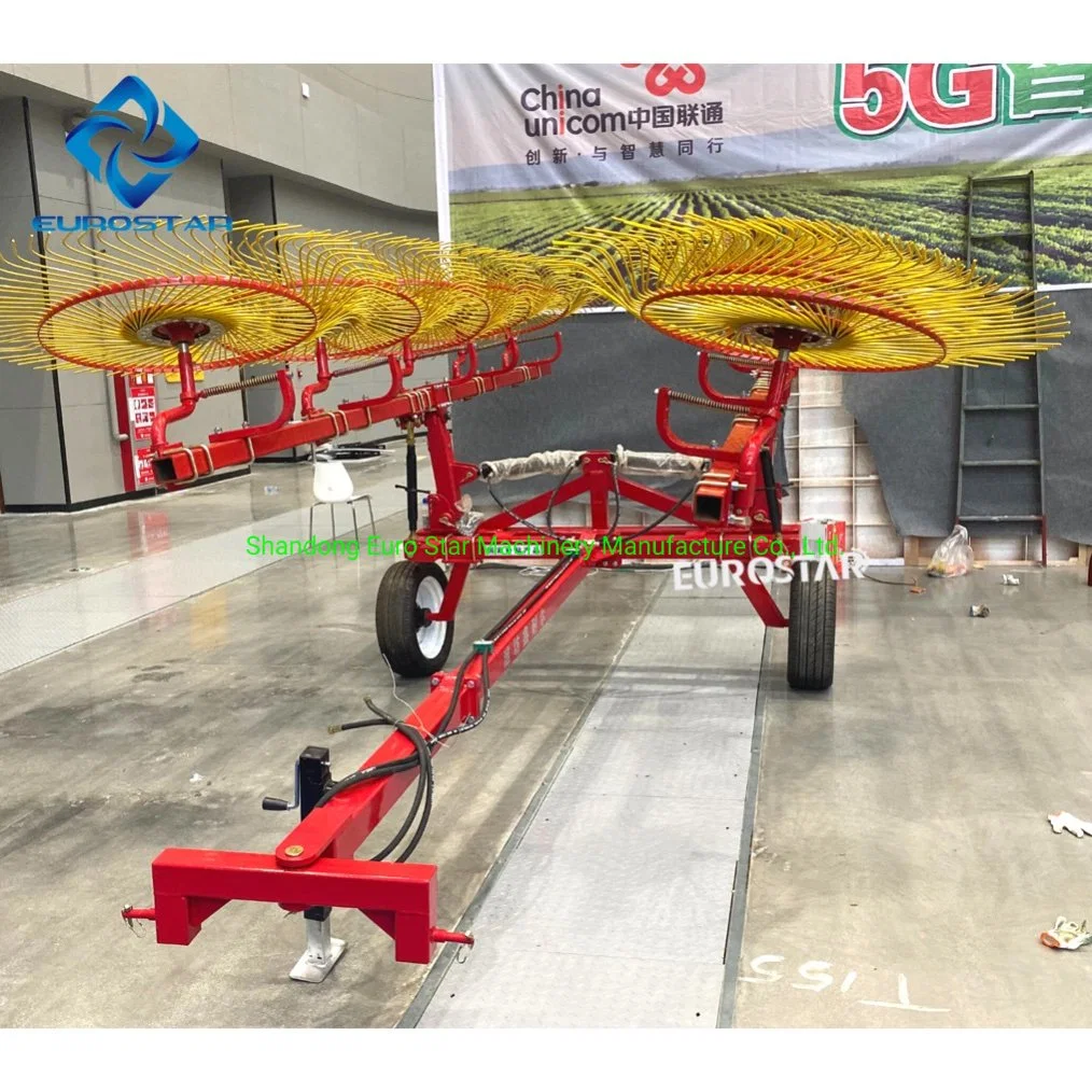 6 Disc 4.2m Width Traction Rotary Hay Rake for Tractor Finger Plate Mounted Tedder Rake Farm Implement Grass Collecting Machine Agricultural Machinery Wheel