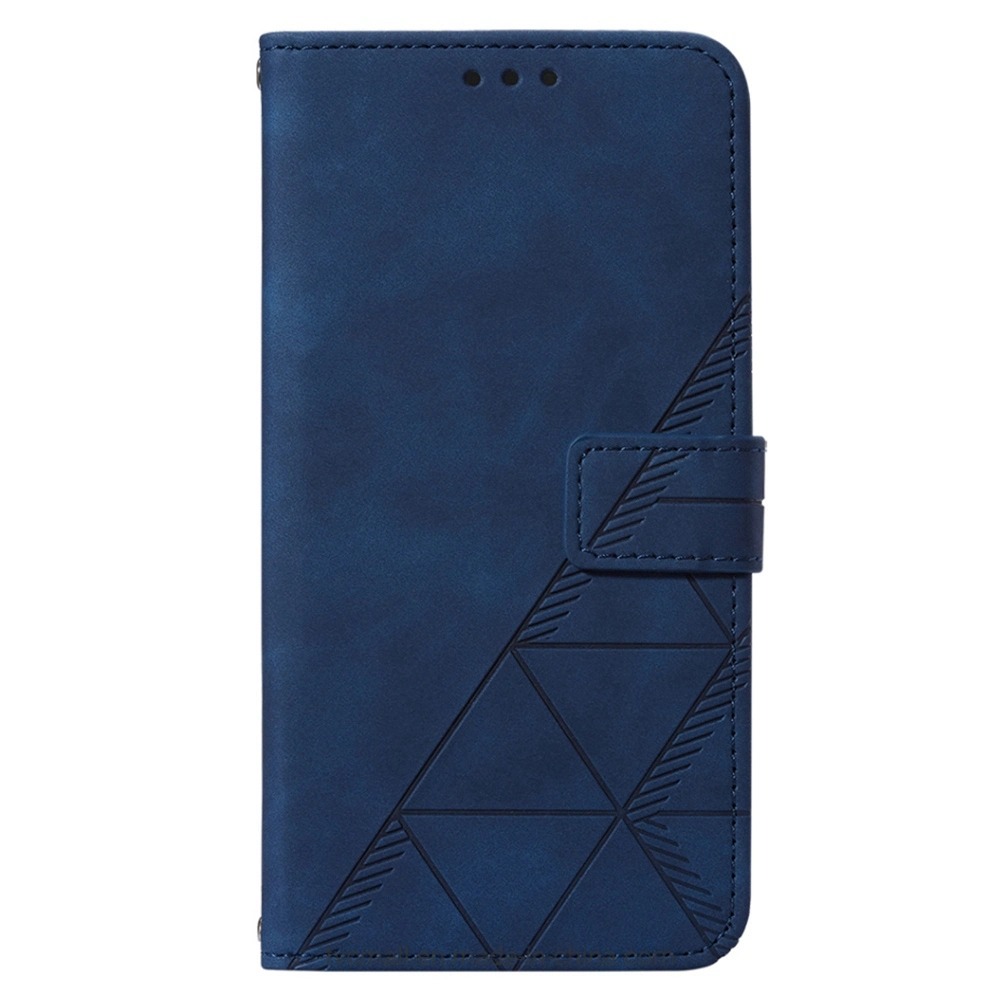 Funda para teléfono de protección para iPhone 14 PRO Max 6,7 Inch Yb Imprinting serie-1 Lines Imprinted PU cartera de cuero Soporte con correa - Sapphire