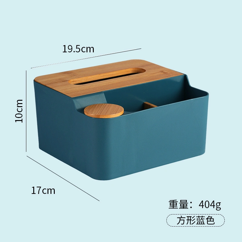 Multi-Use Divided Plastic Rectangular Tissue Box with Bamboo Lid