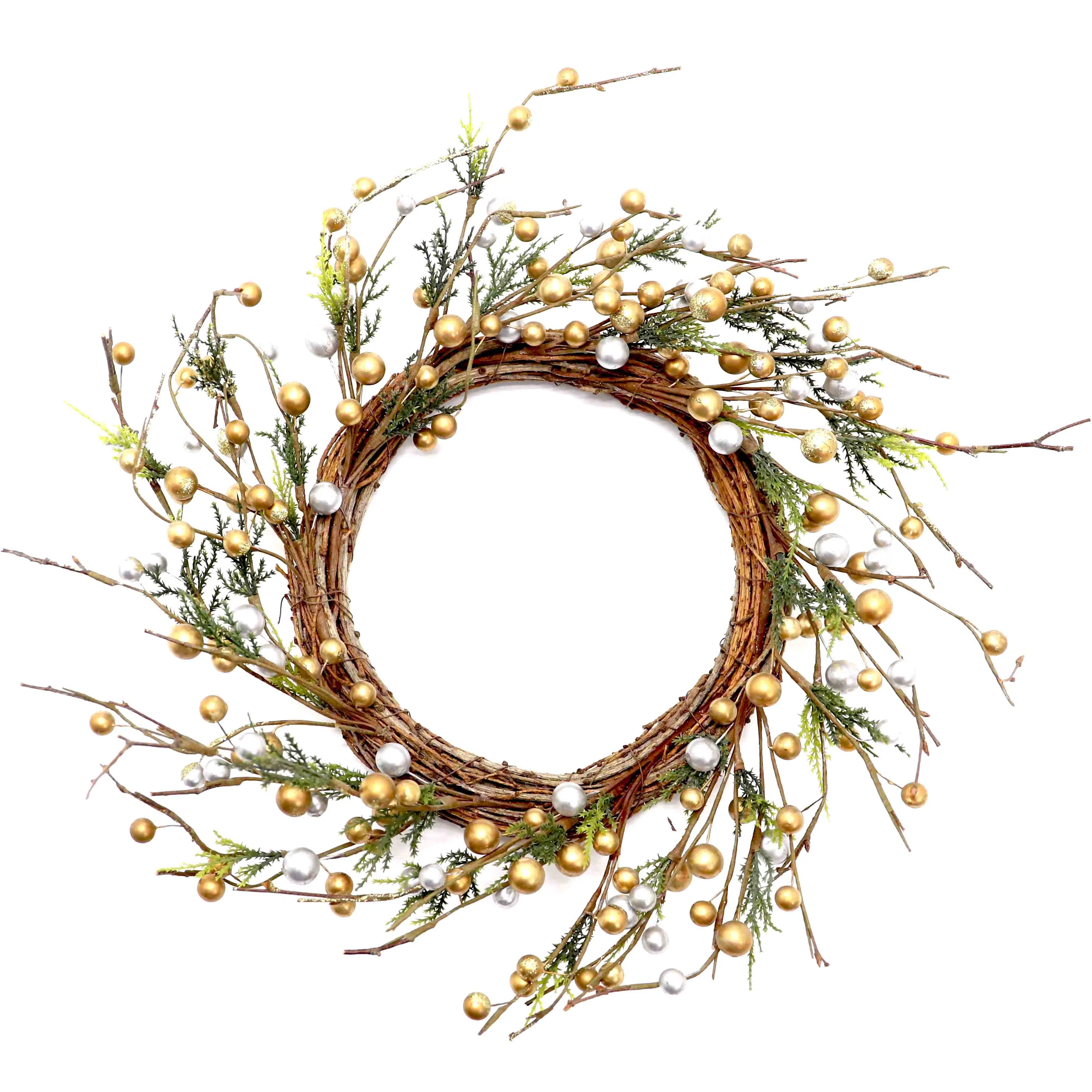 Gold Holly Berries Christmas Wreaths Hand Made Foam Fruit Crafts Rattan Vine Style Ring Garlands Decorative Artificial Berry