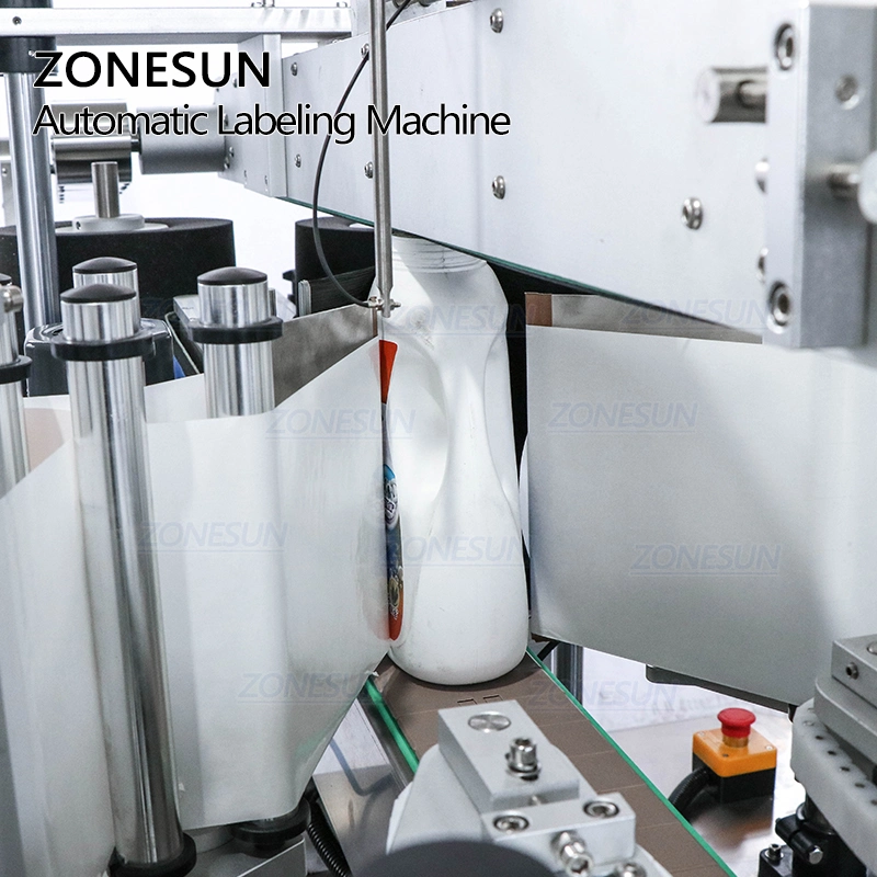 Zonesun Etiqueta Adhesiva Automática Aplicador de Etiquetas de Superficie Plana Detergente para Ropa Etiquetadora de Botellas Etiquetadora de Doble Cara