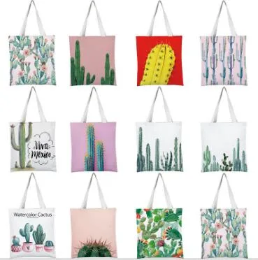 Bolsa de lienzo de la serie de cactus a la figura de la moda bolsa de tela de compras personalizado