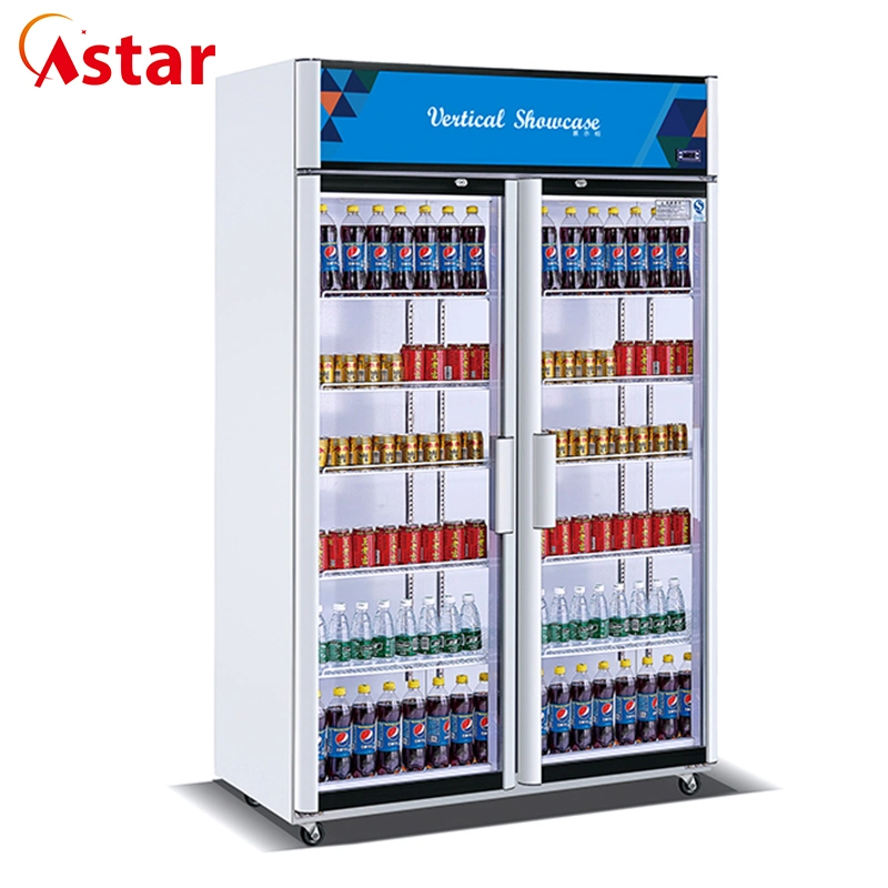 Twin Glass Opening Door Supermarket Beverage Display