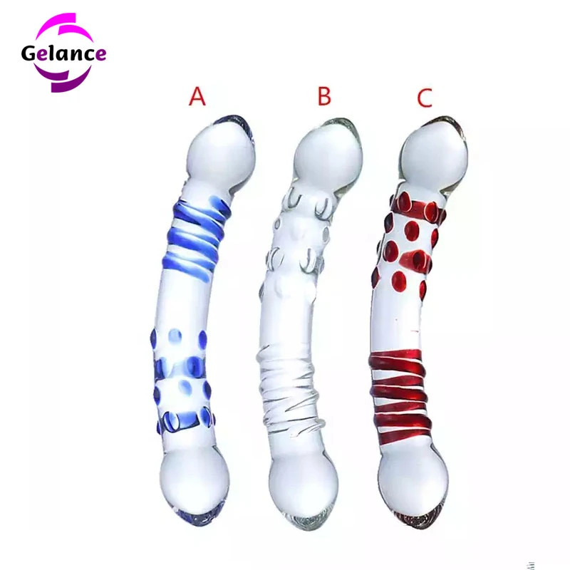 Nueva Promoción a bajo precio maduras pene personalizada realismo transparente de cristal azul rojo de China de fábrica del pene