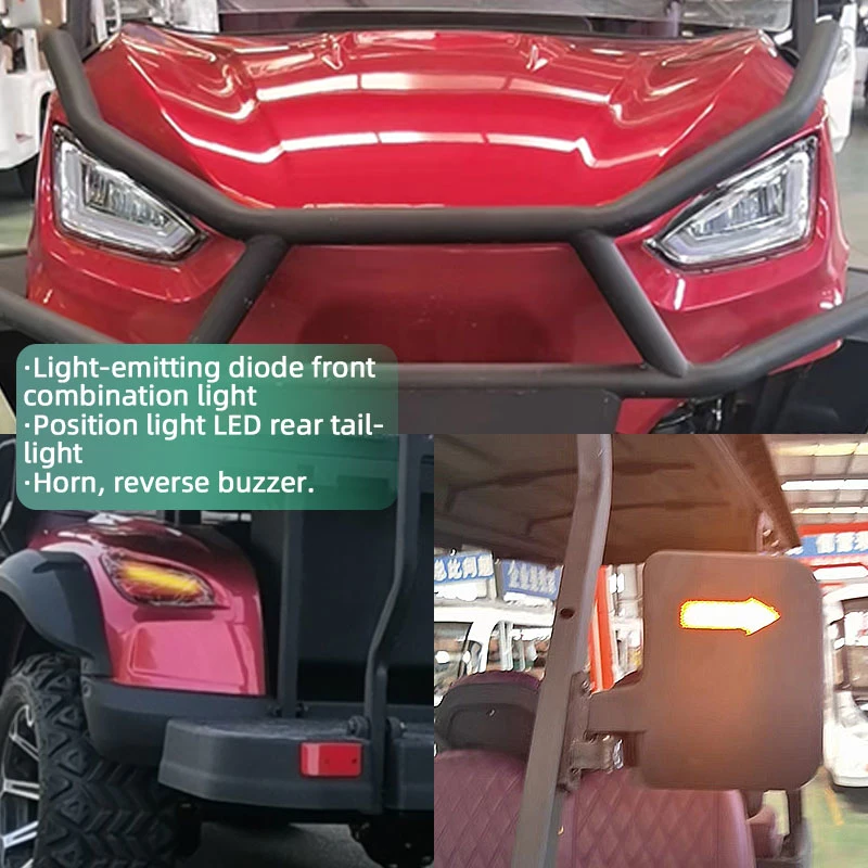 اللون الأحمر الأزرق الأسود الحر مخصص صيد الرياضة 4 2 SEAT Street Legal Electric Golf Cart For Sale with 23× عجلات من الألومنيوم 10.00-14 مع إطارات تفريغ