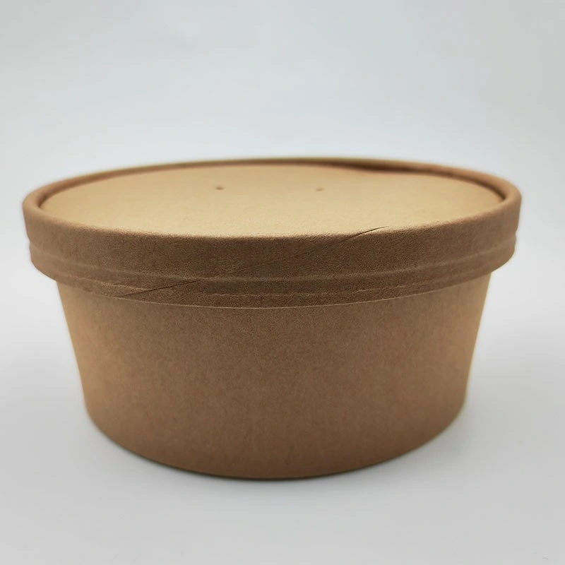 Kraft Paper Salad Bowls with Clear Lids Disposable Round Shape