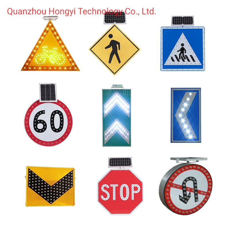 Solar Panel Powered OEM High Way Outdoor Street Road Flashing Reflective Safety Warning Boards Light Solar LED Traffic Sign