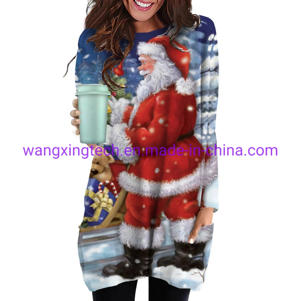 Wholesale/Supplier 2022 New Women's Loose Round Neck 3D Digital Christmas Element Printing Long T-Shirt