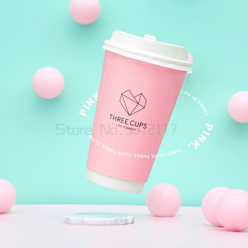 100PCS Net Red Pink/Blue Disposable Cups 14oz/16oz 400ml Milk Tea Coffee Juice Drinks Paper Cups Wedding Birthday Party Cup Wholesale/Supplier Customization