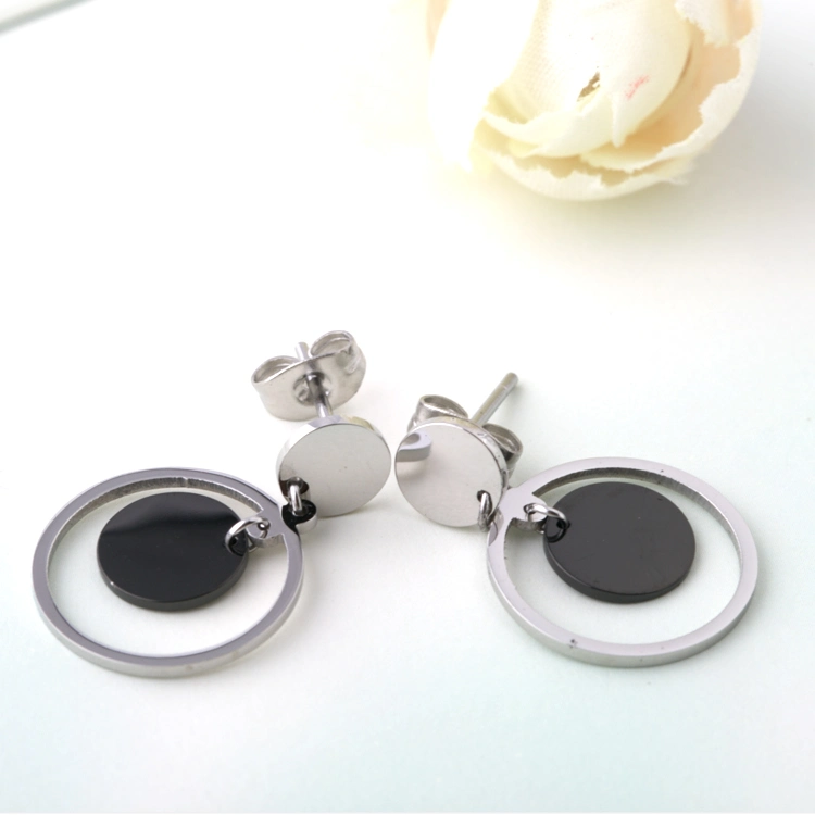 Women Fashion Jewelry Stainless Steel Round Long Drop Earrings