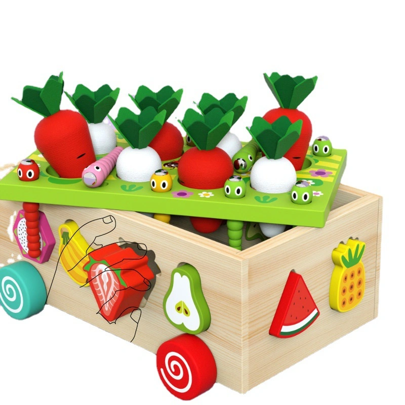 Harvest Shape Size Sorting Game Toy Set Wooden Farm Fruit Toys Children&prime; S Montessori Cognitive Matching Toys