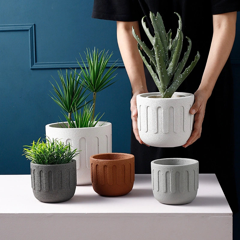 Ceramic Cement Flower Pots Nordic Style Simple and Creative Potted Green Plants Flower Pots Round Sandstone