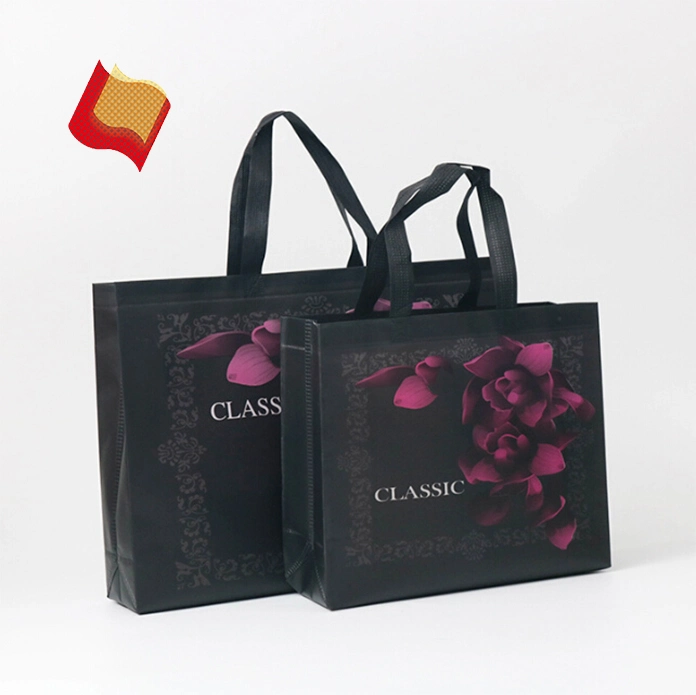 High Quality Boutique Black Luxury PP Laminated Non Woven Fabric Packaging Shopping Bag with Handle and Custom Printed Logo