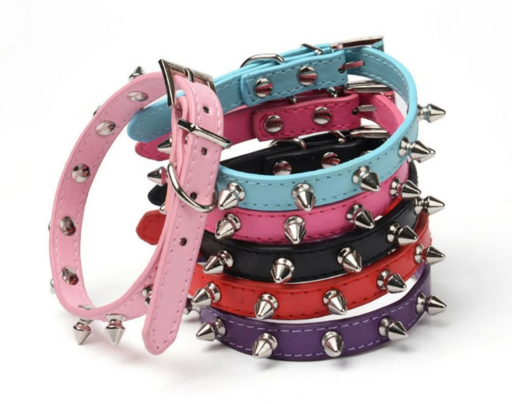 Plain PU Row of Nails Pet Collar