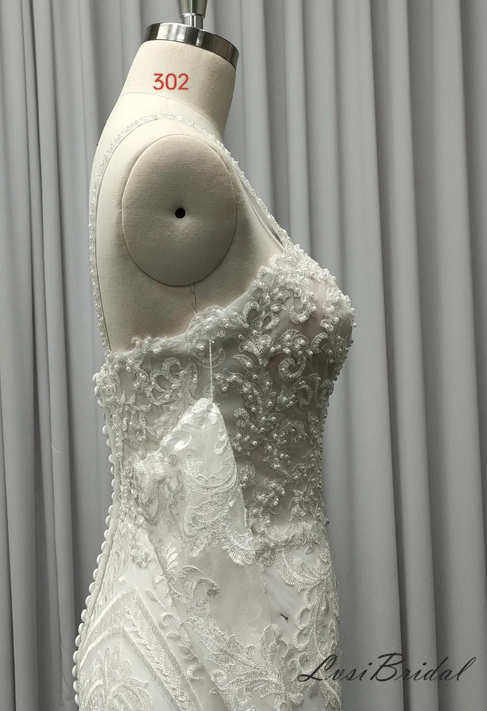 302 illusion Bodice Spaghetti bretelles Robe de mariage avec amovible long Robe de mariée à manches très dentelle et perles pour Style européen et américain