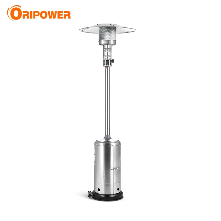 H1107g Stainless Steel Patio Heater Outdoor with Wheel, Umbrella, Real Flame