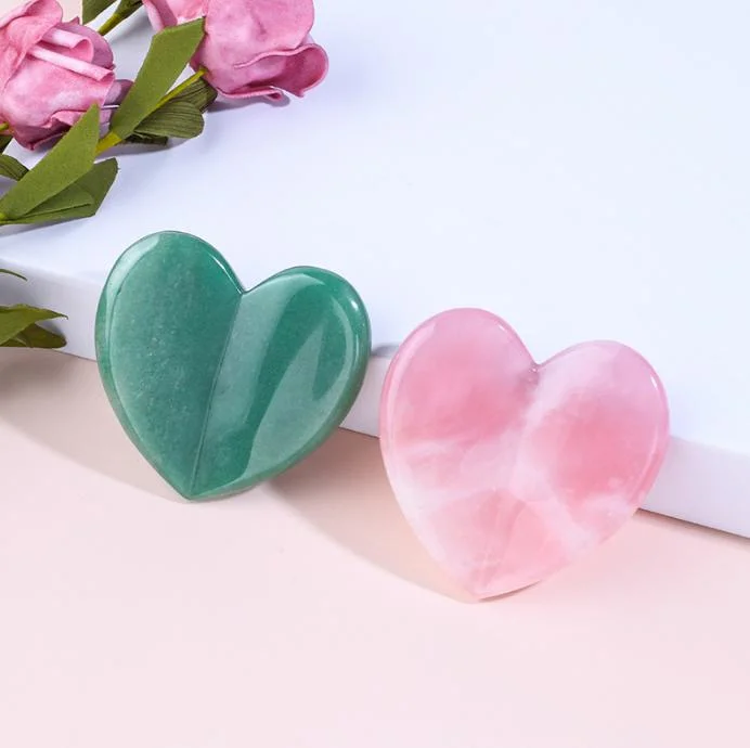 3D-кварц Rose Quartz Gua Sha Stone Jade в форме сердца Набор инструментов для роликовых гуаш