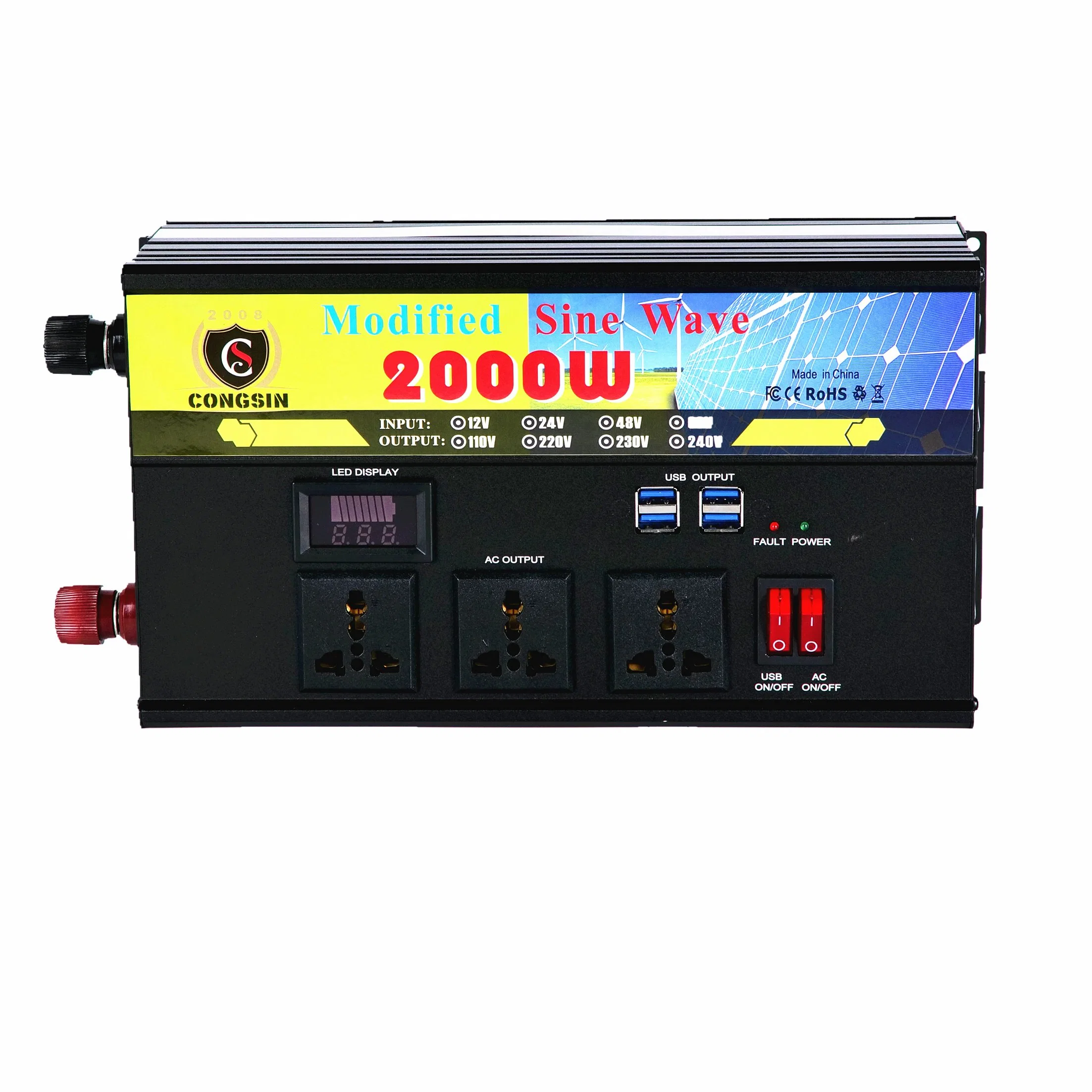 New Arrival 2000W power inverter dc 12v to ac 220v big capability modified sine wave inverter with three AC output sockets