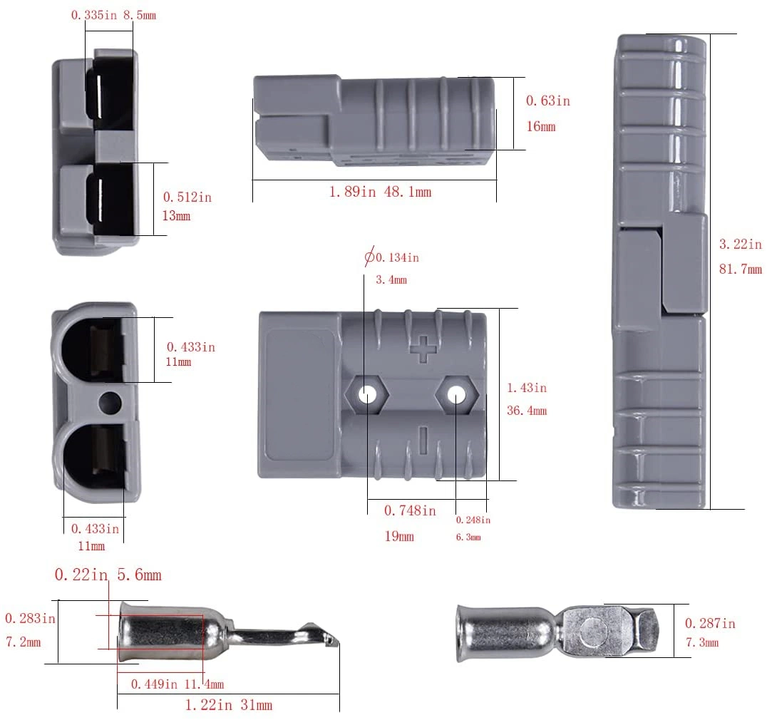 Conector de batería Edge Eac-50 600V 50AMP Conector rápido de enchufe de batería para automóviles, furgonetas, motocicletas