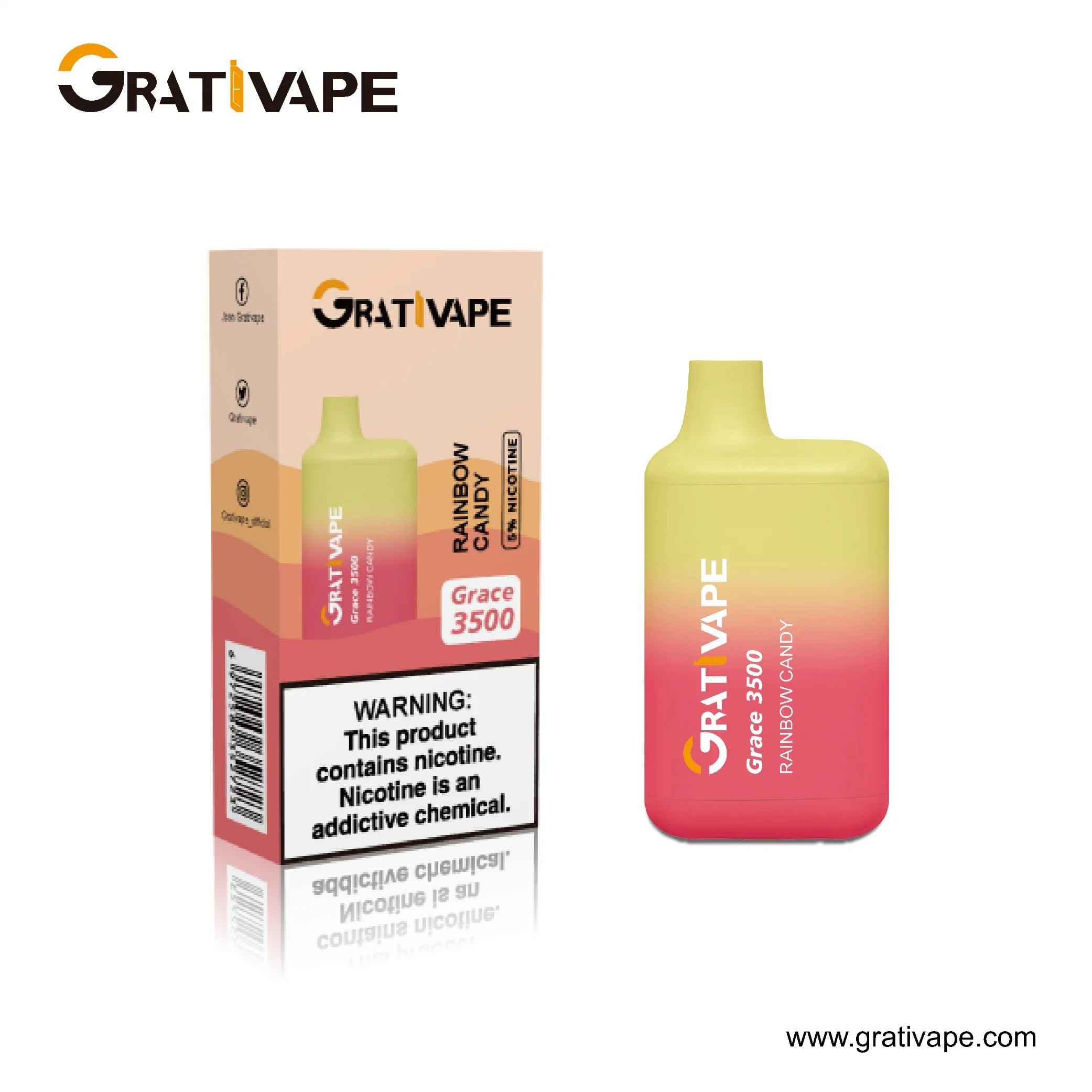 OEM/ODM Grativape Grace 3500 Puff 10flavors 0%/2%/3%/5% Nic E Cigarette Disposable/Chargeable Vape