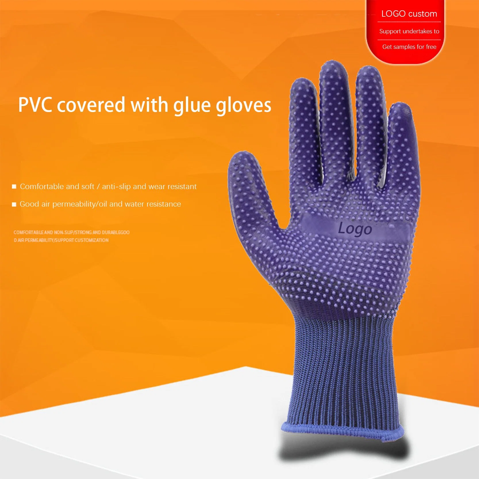 Custom Made Anti-Slip Protective Full Dipping PVC Coated Working Gloves General Purpose Work Safety Gloves with PVC Dots