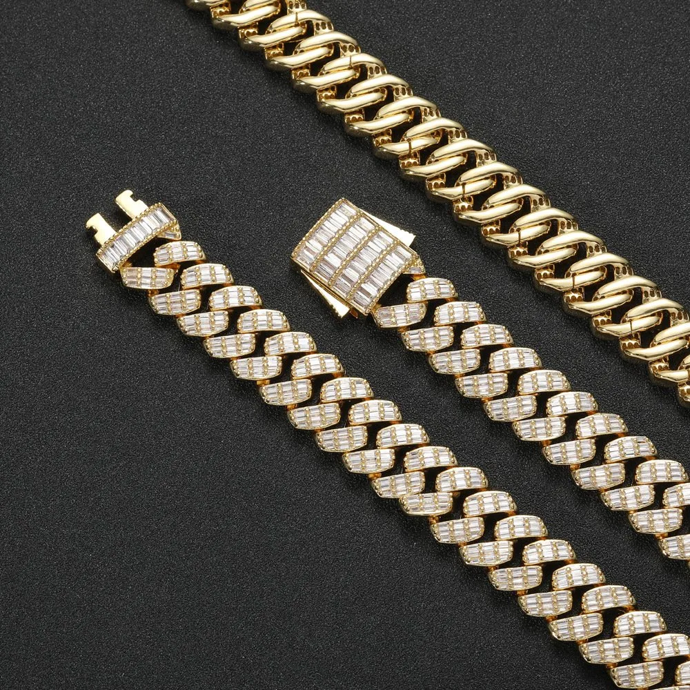 17mm de la plaza de la escalera de la cadena de la cadena de Cubana de la primavera de la hebilla de la industria pesada de los hombres Collar Pulsera de Hip Hop Accesorios