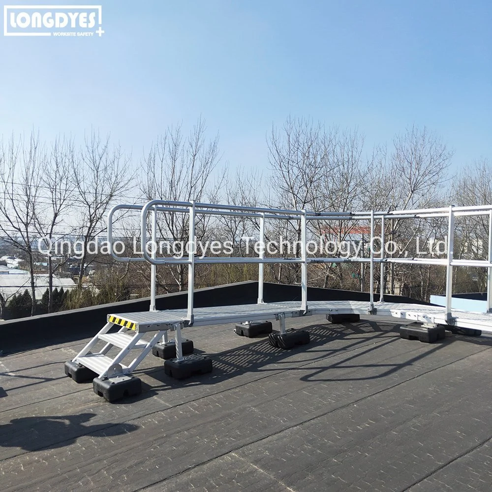 Horizontal Lifeline System Anti Slip Aluminum Roof Walkways with Safety Railing