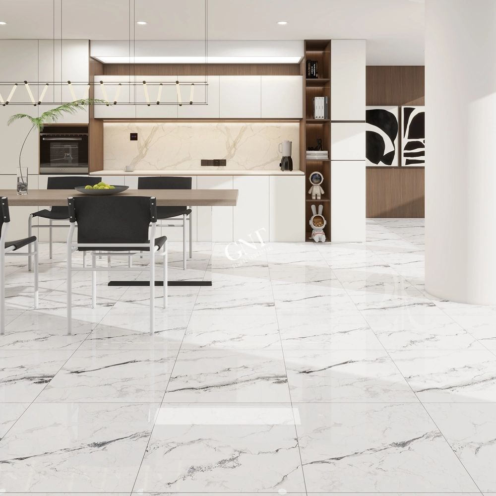 Gnt 600X600 Carrelage en marbre blanc Carreaux de sol en céramique émaillée polie Carreaux en porcelaine