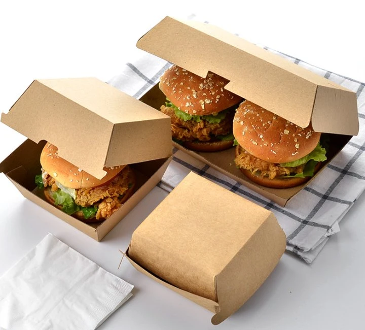 Wholesale/Supplier Custom Hamburger Boxes for Food Store Disposable Kraft Double Layer Paper Packaging Hamburger Boxes