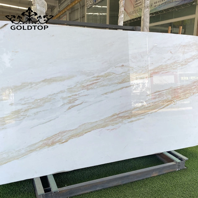 Polished Fihish Surface Golden Marmo Ariston Aristide Gold Vein White Marble Slab Chinese White Calacatta Gold Marble