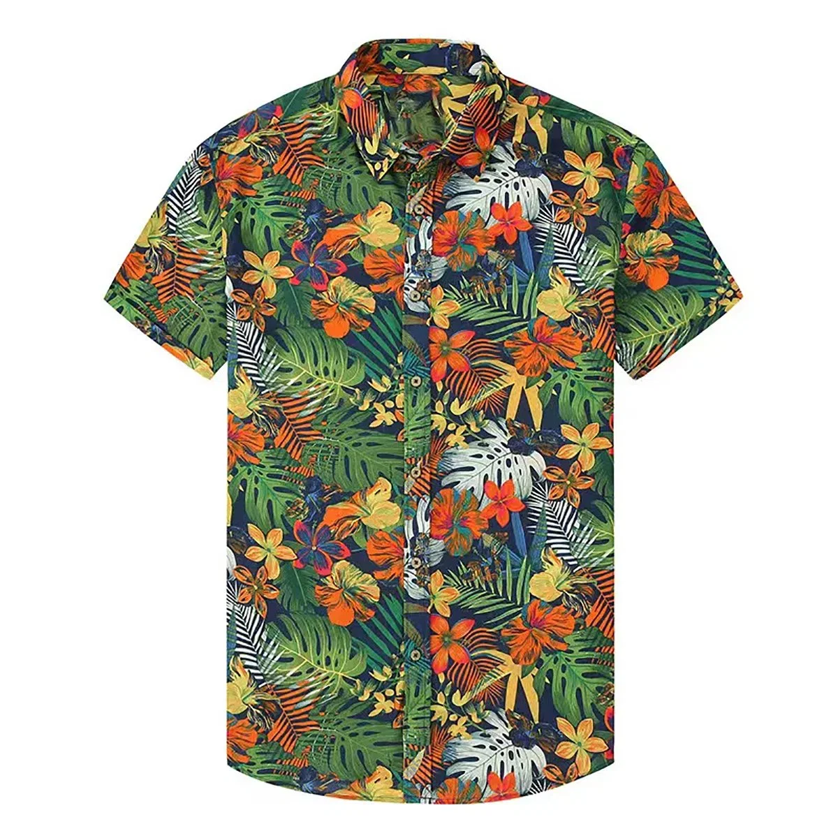 Verano Playa Regular-Fit Vacaciones Impreso Mangas cortas Camisas tropicales sueltas Camisa hawaiana informal para hombres