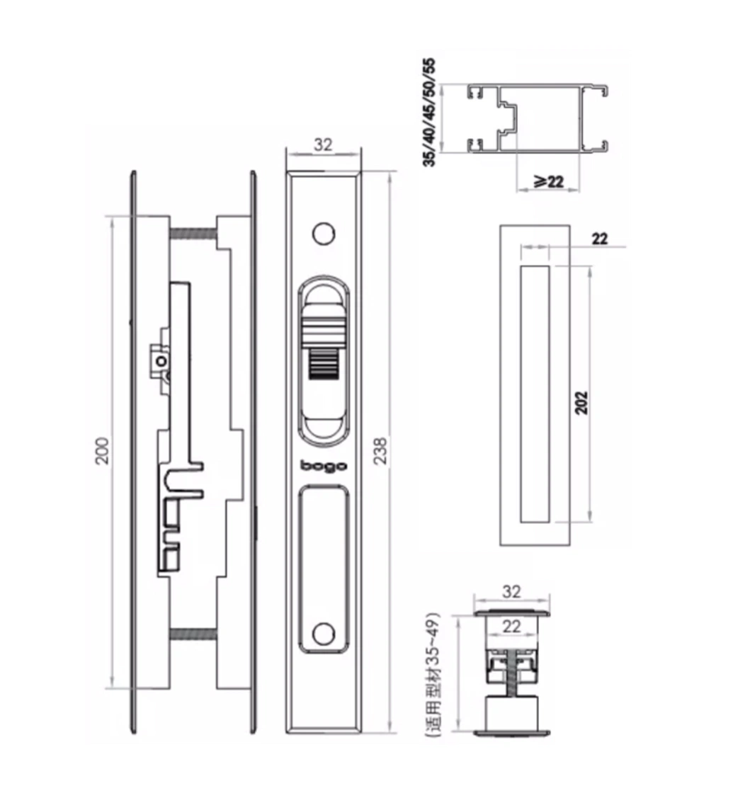 Luxury Design Electric Control Aluminium Sliding Shop Front Door Lock