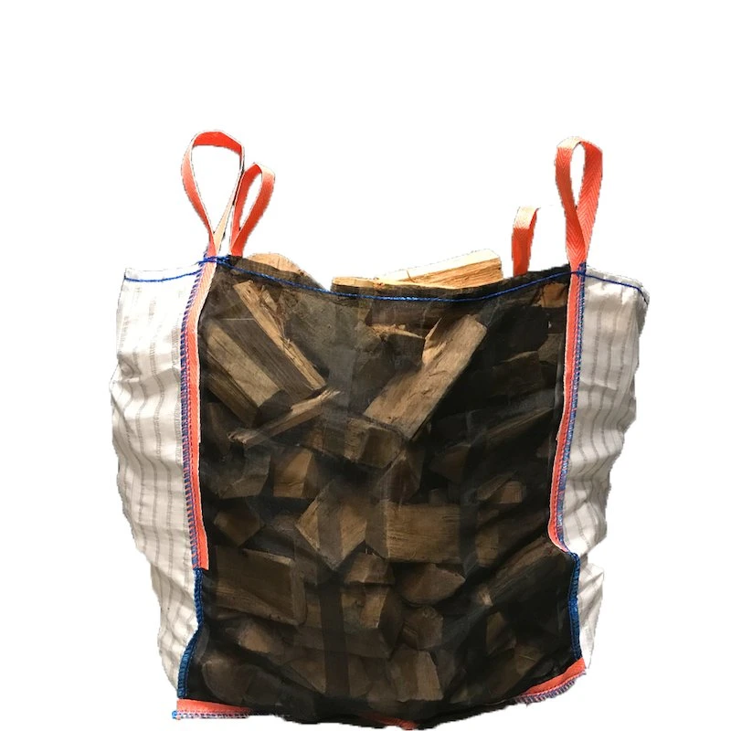 Sacs en filet FIBC ventilés en polypropylène tissé jaune blanc de 180kly et 120kly pour l'emballage de bois de chauffage de 40L, 60L, 80L, 1000L, 1500L