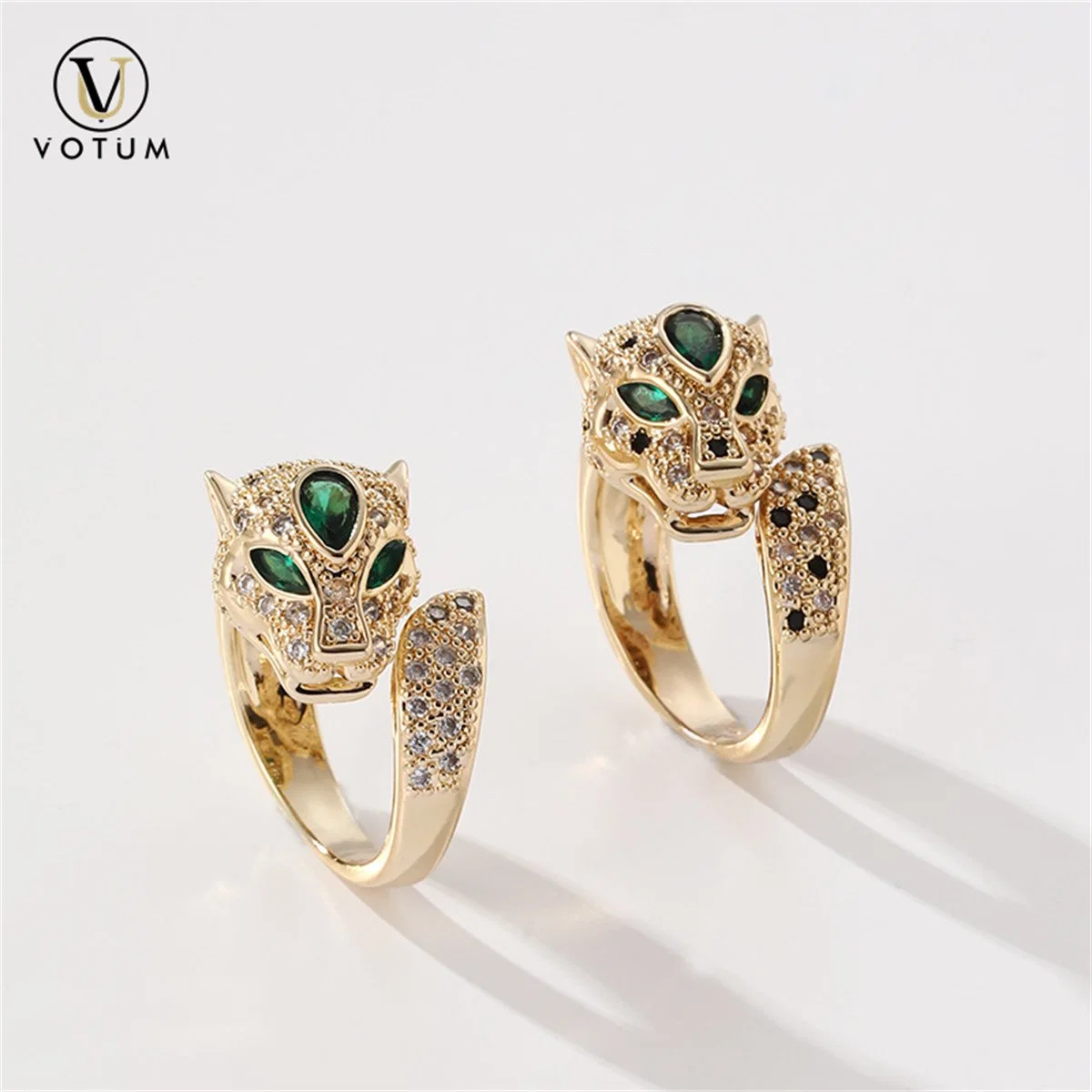 Votum Factory Customize Women 925 Silver Leopard Tsavorite Crystal Ring Jewelry with Gold Plated