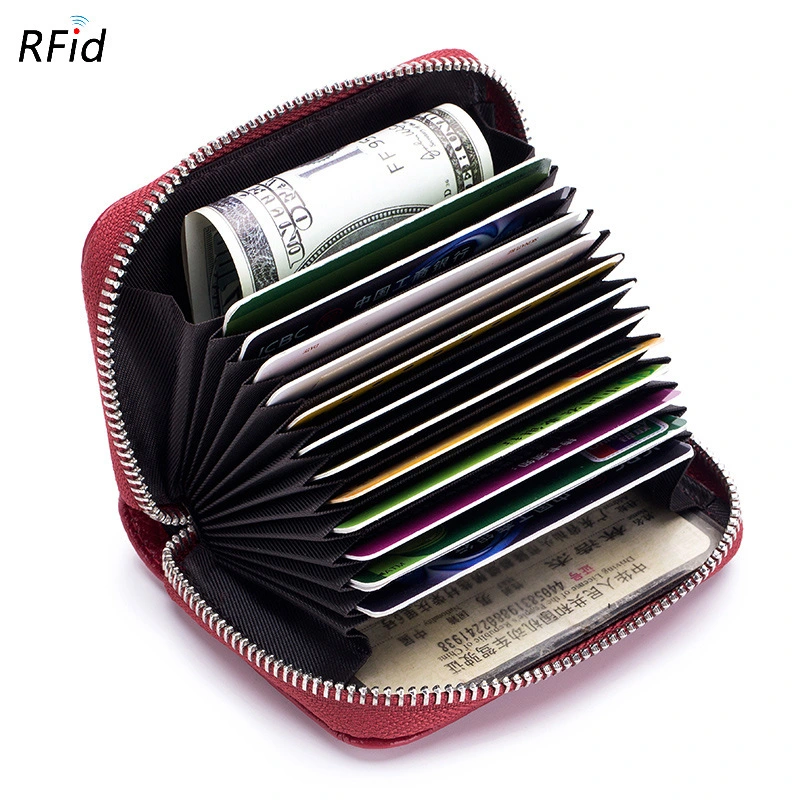 Card Bag Organ Zipper Men's Leather RFID Anti Theft Leather Female Card Holder Card Holder