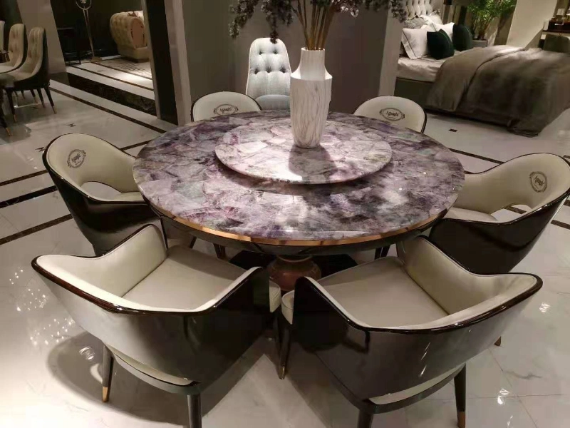 Dubai Indoor Luxury Round Green/Purple Marble Dining Table Can Be Customized