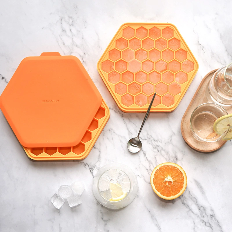 Kitchen Honeycomb Food Grade Silicone Ice Molds Whiskey Cube Molds with Lid