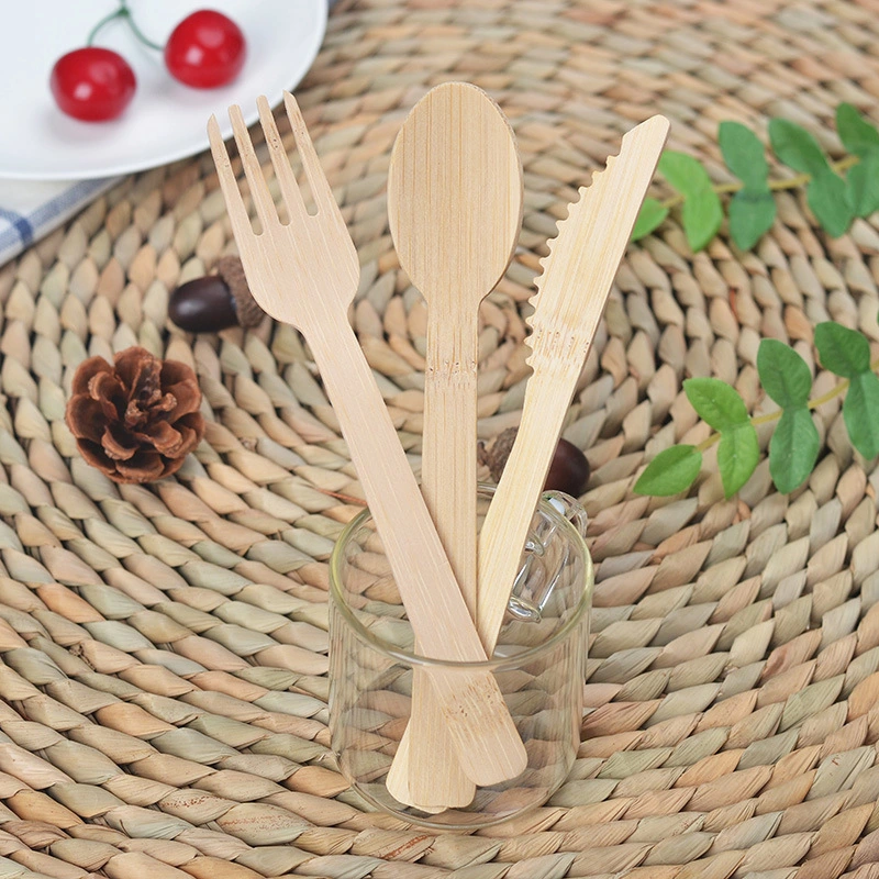 Juego de Cubertería de madera de cuchara y cuchillo desechable biodegradable para Viajes bambú