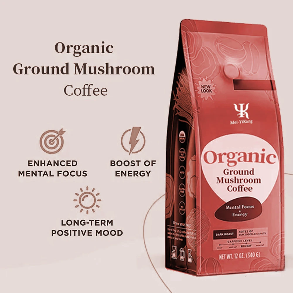 Custom Organic Ground Mushroom Coffee Enhanced Boost of Mental Focus Energy Long-Term Positive Mood Bag Coffee