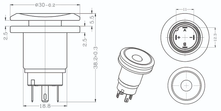 Interruptor de aseo de metal de alta calidad 19mm gran cabeza 1ningún punto con LED momentáneo con interruptor de botón para wc