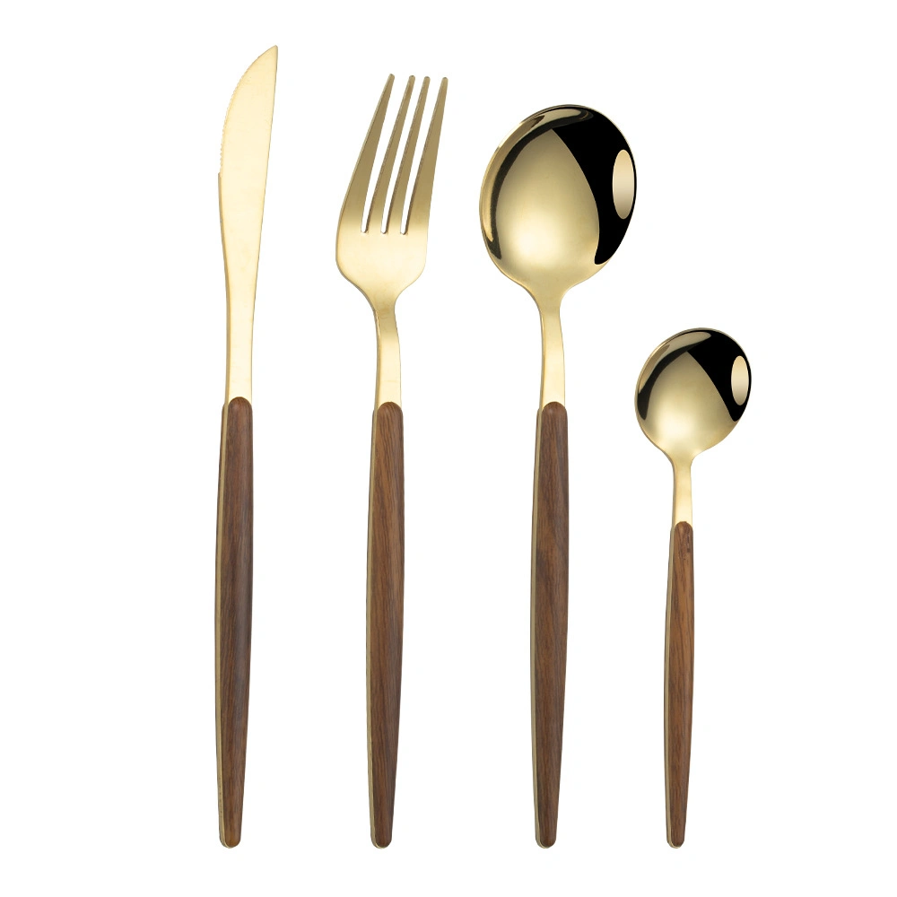 Stainless Steel Imitation Wood Handle Knife Fork Spoon Cutlery Set