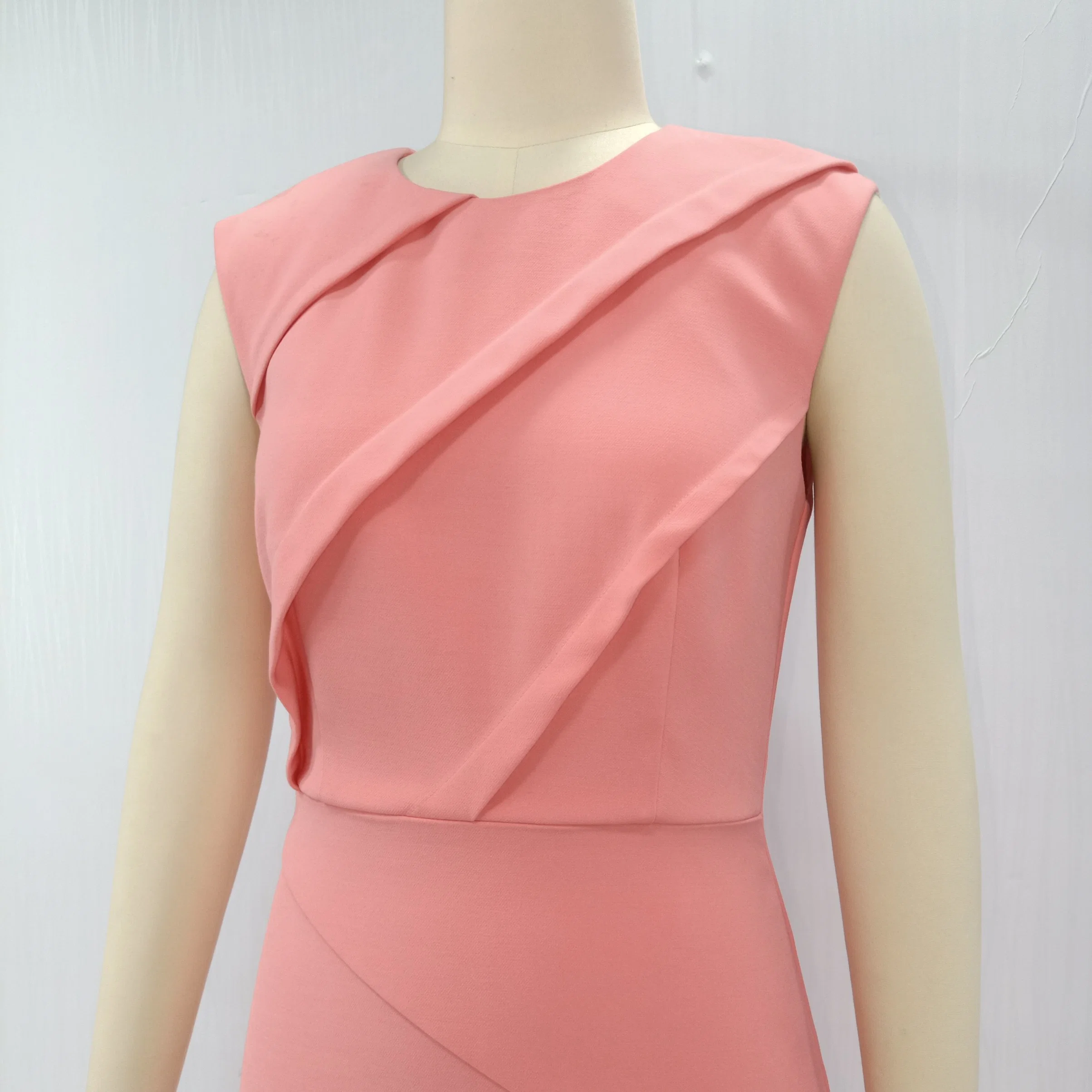 High Quality Fashion Elegant Pink Sleeveless Summer Dress Women Clothes for Lady
