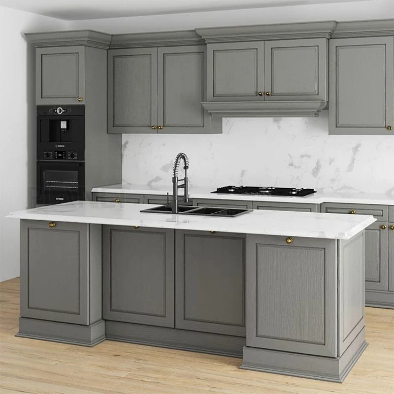 Diseño Simple Modular Gris claro Hotel Apartamento HPL maneja el perfil completo de cocina gabinetes de cocina