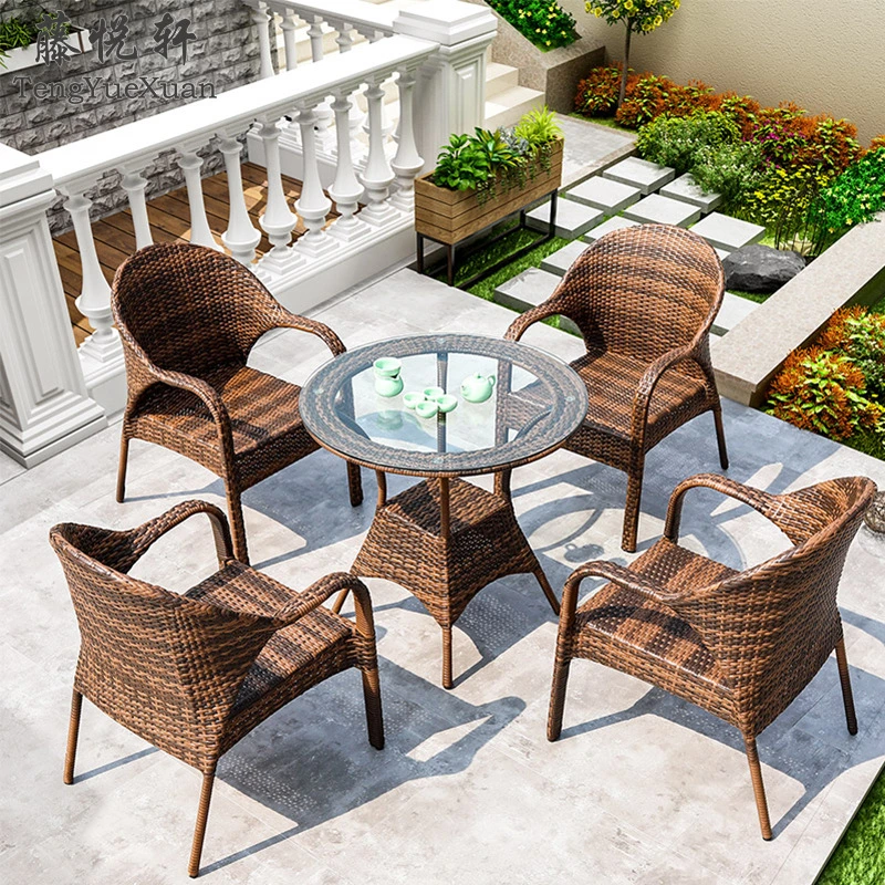 Garden Patio Furniture Outdoor Leisure Dining Wood Rattan Table Chairs Wicker Set Outdoor Patio Furniture Sets