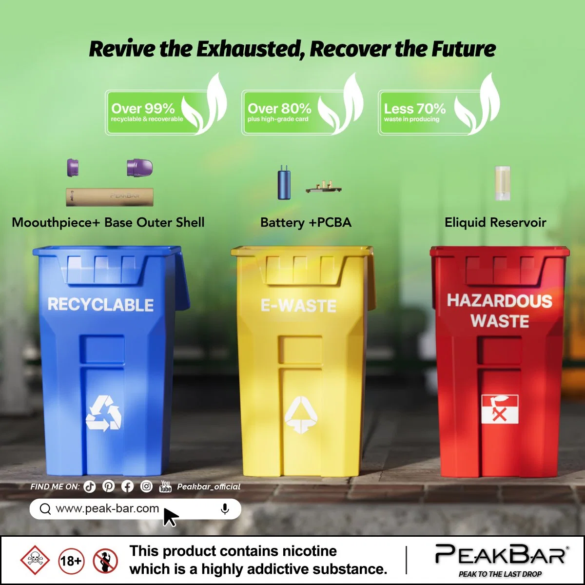 Peakbar Revive Tpd Compliant Modular Design Overall 99% Recyclable Free Vape Pen