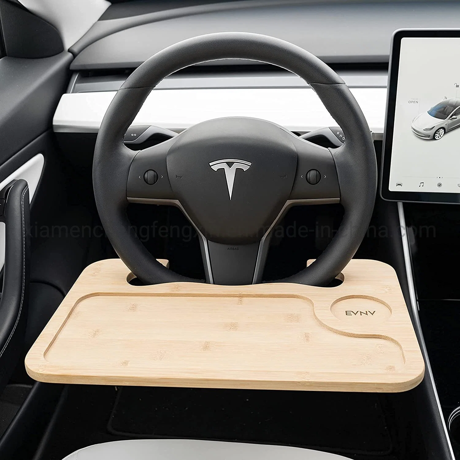 El volante bandeja - Comer cómodamente en tu coche - Coche escritorio portátil para trabajar de forma remota: se adapta a la mayoría de los automóviles, incluyendo el modelo de Tesla